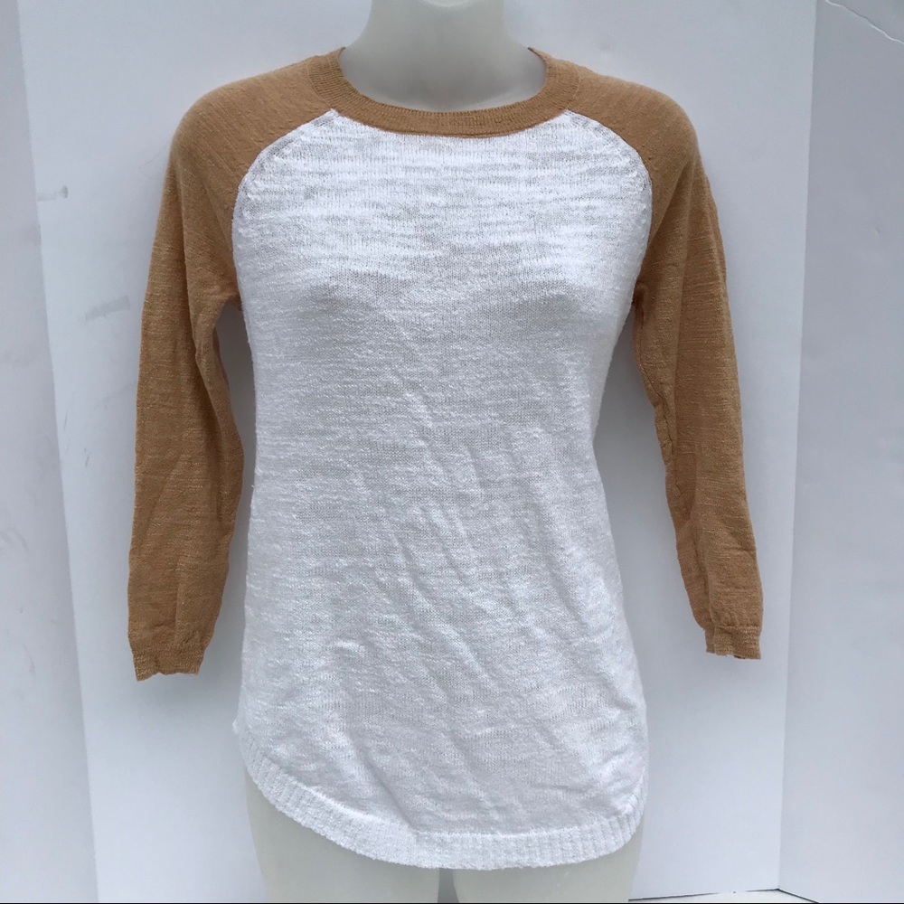 J. Crew Tan and White Baseball Style Sweater